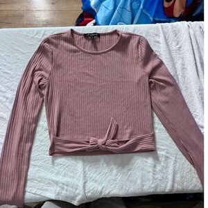 Mixed Threads Ribbed Knit Pink Long Sleeve Tie Front‎ Crop Top Women's Medium
